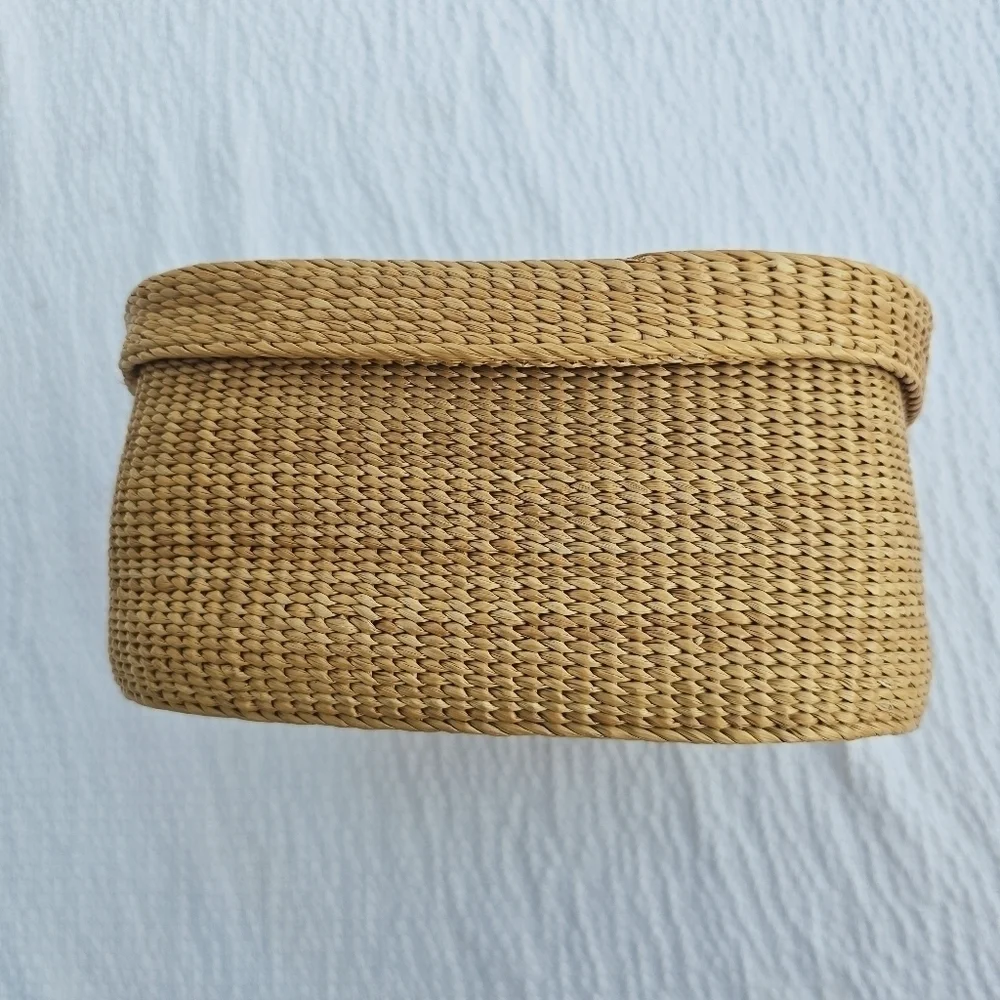 Vintage Handwoven South American Square Lidded Basket vibrant